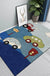 Blue Child's Room Rug Kids Cars & Roads Sign Cloud Pattern Area Rug Polyester Washable Pet Friendly Carpet