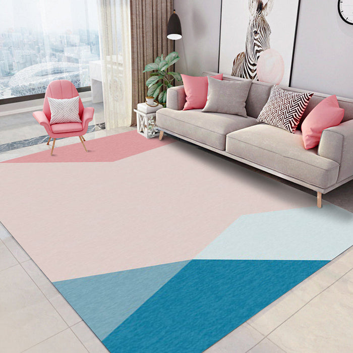 Novelty Living Room Rug in Pink and Blue Colorblock Print Rug Polyester Stain-Resistant Washable Area Rug