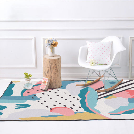 Novelty Living Room Rug Colorful Colorblock Watermelon Print Rug Polyester Anti-Slip Backing Washable Area Rug