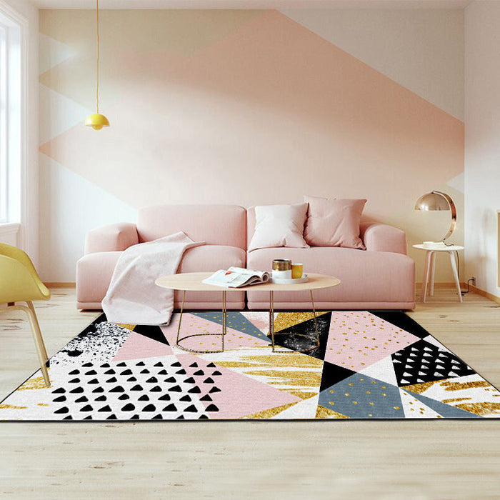 Pink and Gold Bedroom Rug Novelty Geometry Irregular Shape Dots Pattern Area Rug Polyester Anti-Slip Carpet