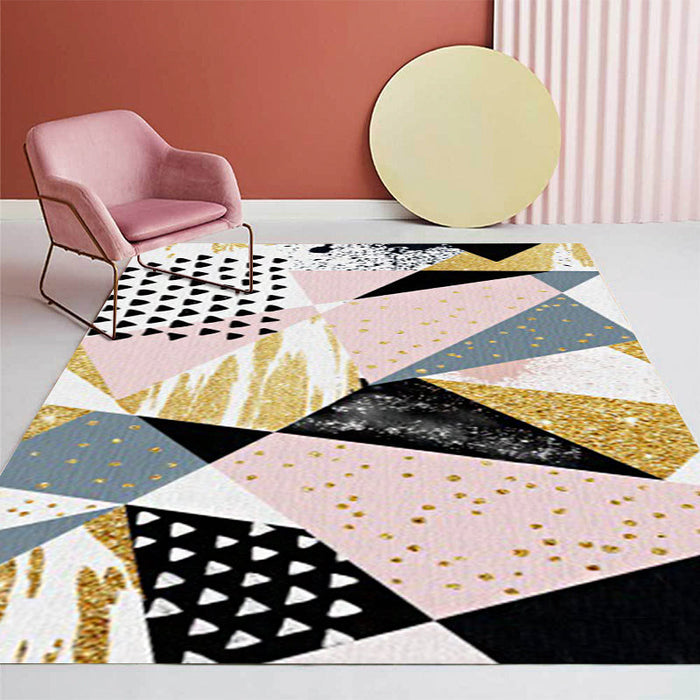 Pink and Gold Bedroom Rug Novelty Geometry Irregular Shape Dots Pattern Area Rug Polyester Anti-Slip Carpet