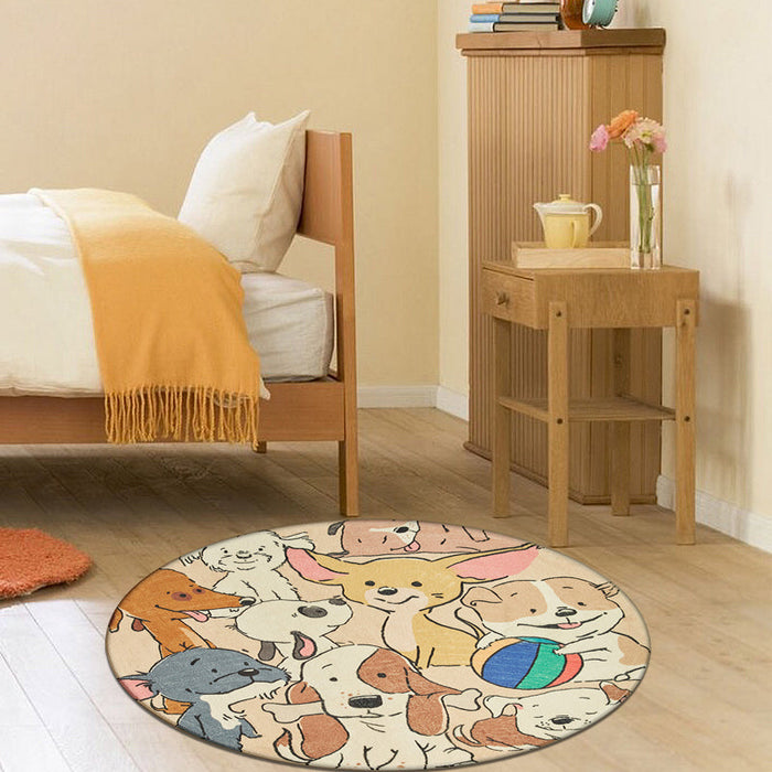 Stylish Cartoon Dog Pattern Rug Yellow Kids Rug Polyester Washable Non-Slip Area Rug for Nursery