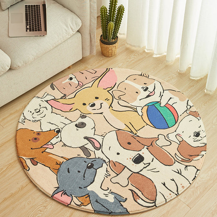 Stylish Cartoon Dog Pattern Rug Yellow Kids Rug Polyester Washable Non-Slip Area Rug for Nursery