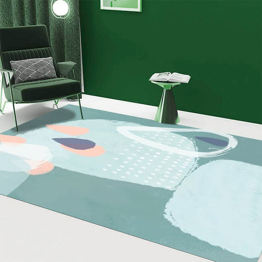 Green Bedroom Rug Novelty Color Block Watercolor Painting Pattern Area Rug Polyester Non-Slip Backing Carpet