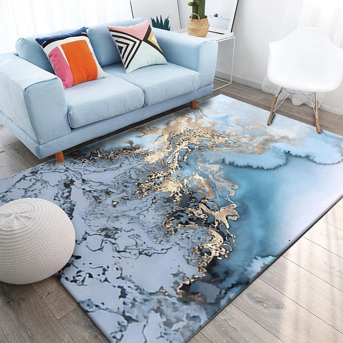 Unique Watercolor Pattern Rug Blue and Grey Modern Rug Polyester Washable Non-Slip Backing Area Rug for Living Room