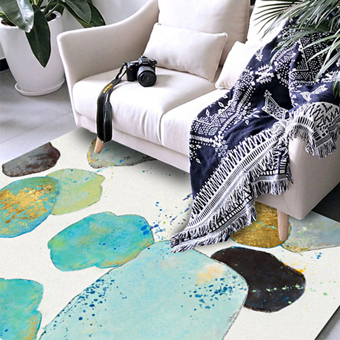 White Bedroom Rug Novelty Color Block Splatter Pattern Area Rug Polyester Washable Non-Slip Backing Carpet