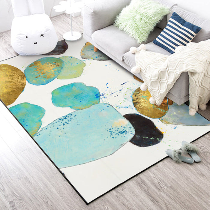 White Bedroom Rug Novelty Color Block Splatter Pattern Area Rug Polyester Washable Non-Slip Backing Carpet