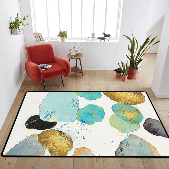 White Bedroom Rug Novelty Color Block Splatter Pattern Area Rug Polyester Washable Non-Slip Backing Carpet