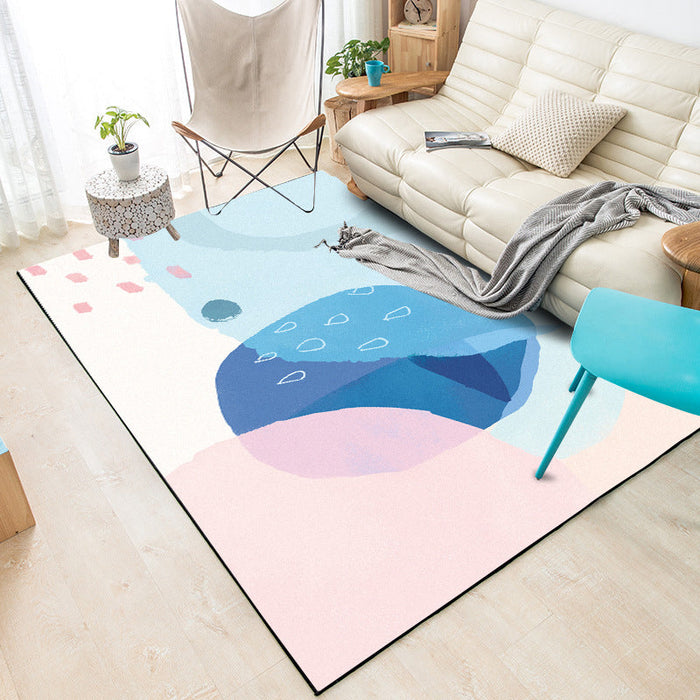 Blue and Pink Bedroom Rug Novelty Color Block Watercolor Painting Pattern Area Rug Polyester Washable Carpet