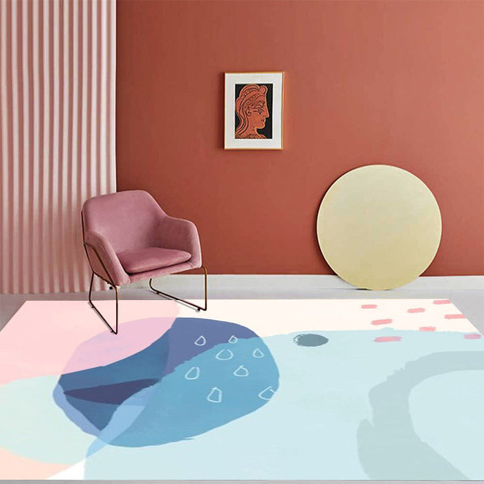 Blue and Pink Bedroom Rug Novelty Color Block Watercolor Painting Pattern Area Rug Polyester Washable Carpet