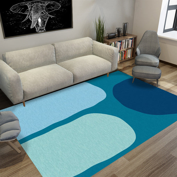 Blue Bedroom Rug Novelty Color Block Pattern Area Rug Polyester Machine Washable Carpet