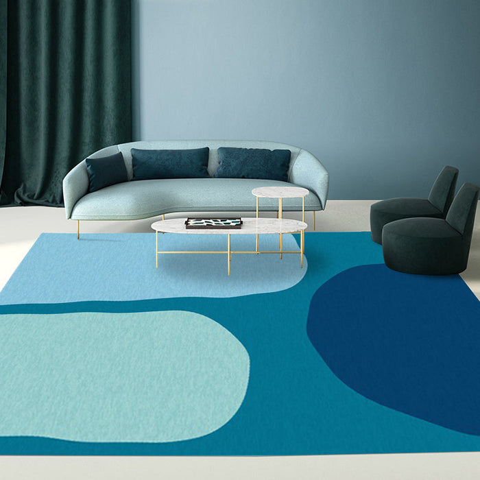 Blue Bedroom Rug Novelty Color Block Pattern Area Rug Polyester Machine Washable Carpet