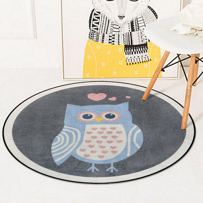 Blue and Ivory Child's Room Rug Kids Animal Bunny Owl Elephant Penguin Pattern Area Rug Polyester Washable Carpet