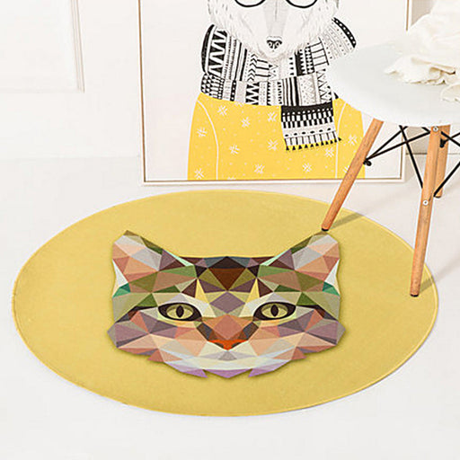 Green and Yellow Child's Room Rug Kids Animal Deer Bear Wolf Cat Pattern Area Rug Polyester Anti-Slip Backing Carpet