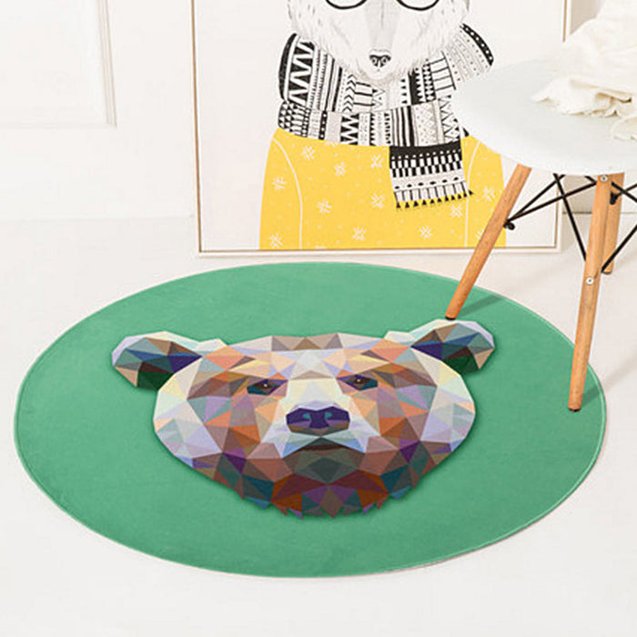 Green and Yellow Child's Room Rug Kids Animal Deer Bear Wolf Cat Pattern Area Rug Polyester Anti-Slip Backing Carpet