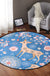 Kids Nursery Rug in Blue Animal Deer Floral Print Rug Polyester Stain-Resistant Area Rug