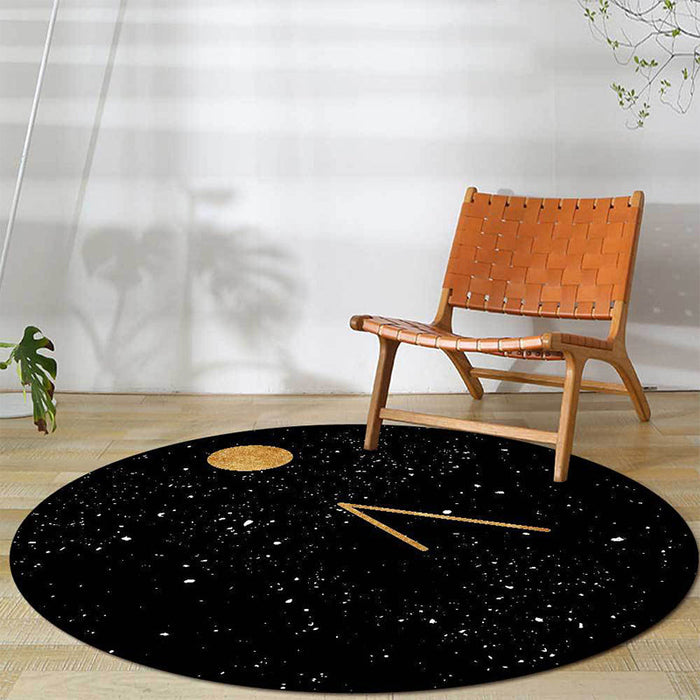 Novelty Outer Space Print Rug Black Polyester Rug Washable Non-Slip Backing Area Rug for Living Room