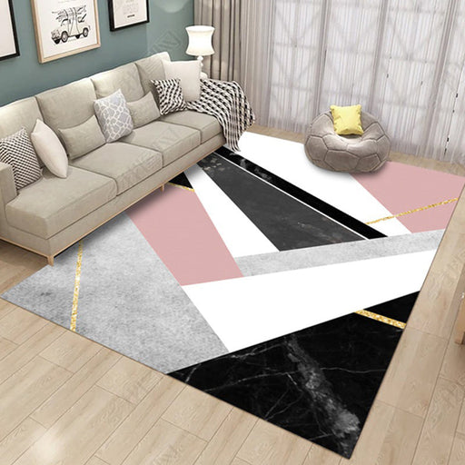 Pink and Black Bedroom Rug Modern Color Block Geometric Marble Pattern Area Rug Polyester Anti-Slip Carpet