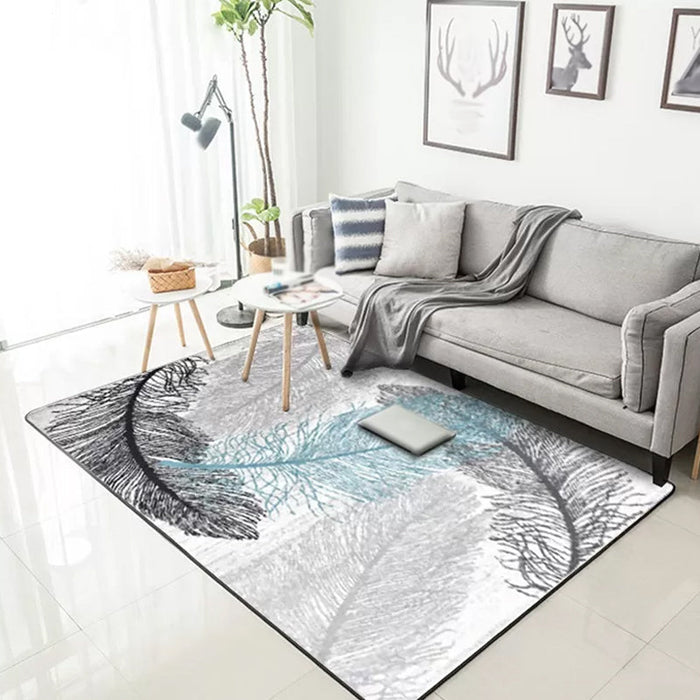 Tropical Living Room Rug in Grey Botanical Print Rug Polyester Non-Slip Machine Washable Area Rug