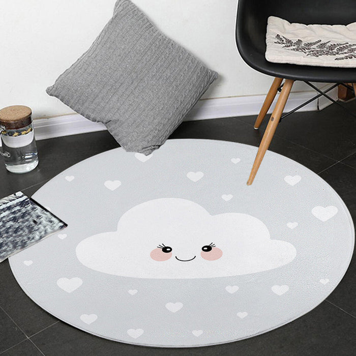 Kids Bedroom Rug in Grey Fairy Tales Cloud Heart Print Rug Polyester Stain-Resistant Non-Slip Area Rug