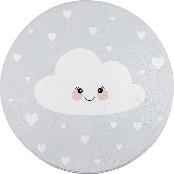 Kids Bedroom Rug in Grey Fairy Tales Cloud Heart Print Rug Polyester Stain-Resistant Non-Slip Area Rug