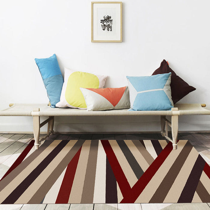 Novelty Living Room Rug in Brown Geometric Stripe Print Rug Polyester Non-Slip Backing Washable Area Rug