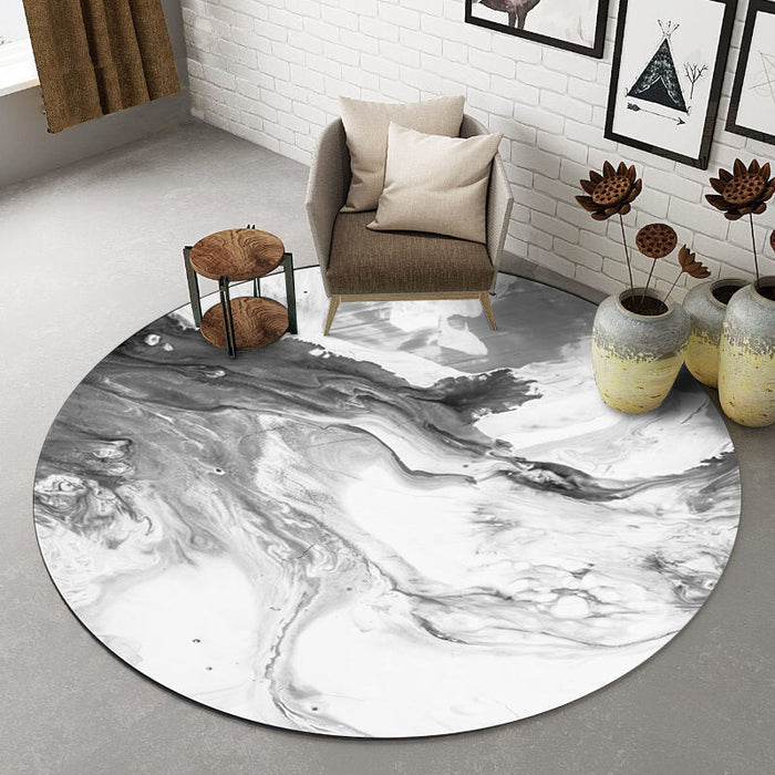 Black and White Bedroom Rug Modern Abstract Oil Painting Pattern Area Rug Polyester Anti-Slip Washable Carpet