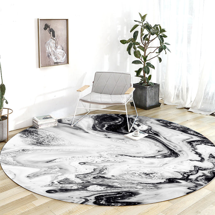 Black and White Bedroom Rug Modern Abstract Oil Painting Pattern Area Rug Polyester Anti-Slip Washable Carpet