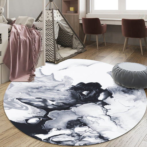 Black and White Bedroom Rug Modern Abstract Oil Painting Pattern Area Rug Polyester Anti-Slip Washable Carpet