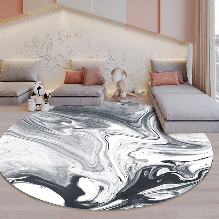 Black and White Bedroom Rug Modern Abstract Oil Painting Pattern Area Rug Polyester Anti-Slip Washable Carpet