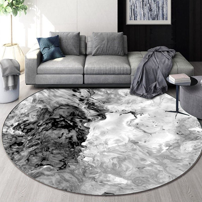 Black and White Bedroom Rug Modern Abstract Oil Painting Pattern Area Rug Polyester Anti-Slip Washable Carpet