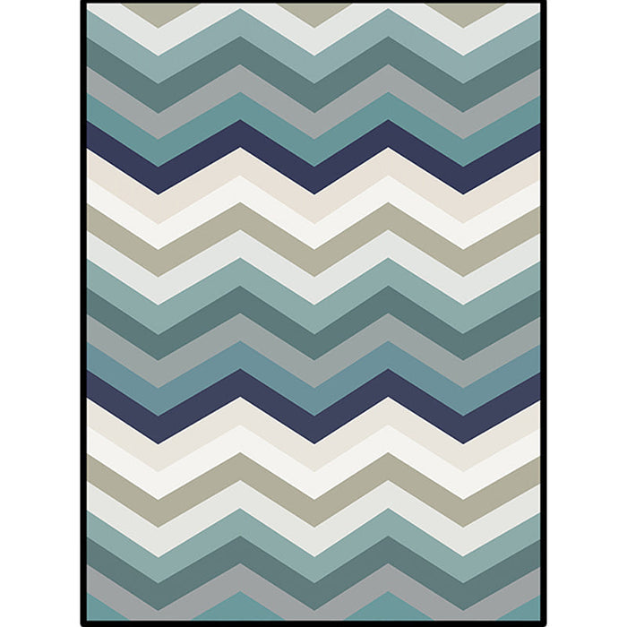 Blue Bedroom Rug Novelty Geometric Wave Pattern Area Rug Polyester Stain-Resistant Carpet