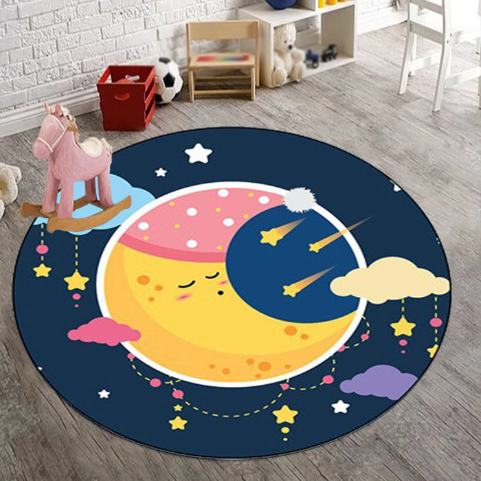 Blue Child's Room Rug Kids Fairy Tales Moon Stars Pattern Area Rug Polyester
Anti-Slip Backing Carpet