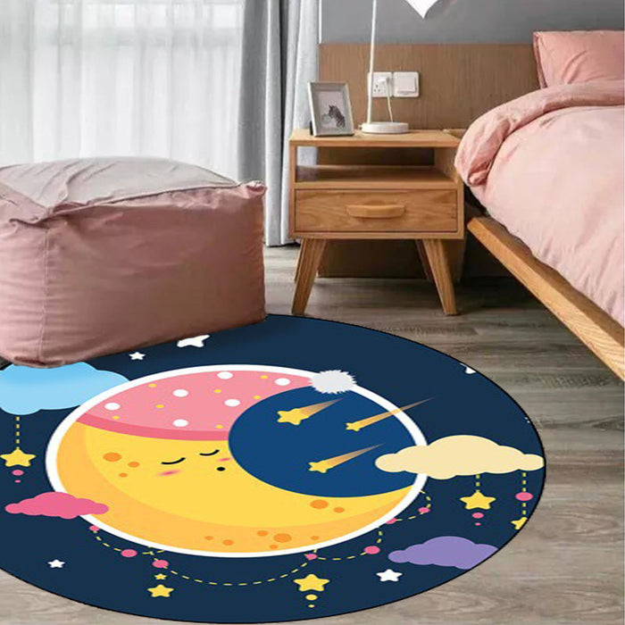 Blue Child's Room Rug Kids Fairy Tales Moon Stars Pattern Area Rug Polyester
Anti-Slip Backing Carpet