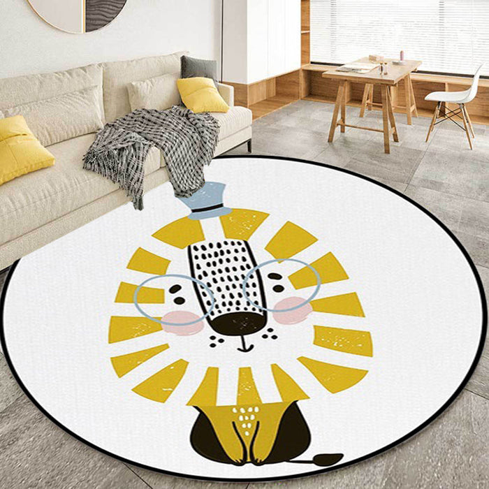 White Child's Room Rug Kids Animal Lion Pattern Area Rug Polyester Anti-Slip Backing Carpet