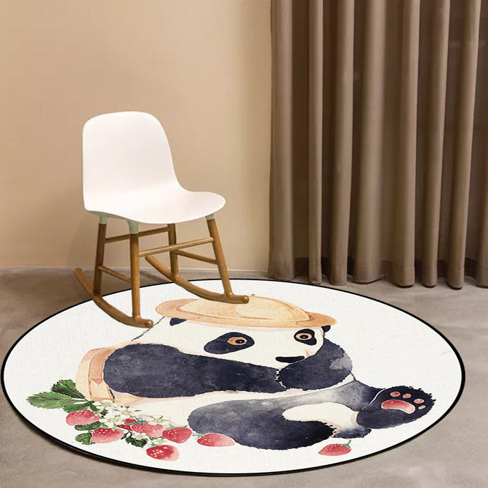 White Child's Room Rug Kids Animal Bear Dog Panda Pattern Area Rug Polyester Anti-Slip Backing Carpet