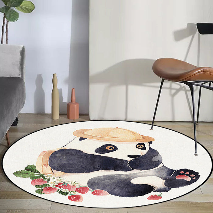 White Child's Room Rug Kids Animal Bear Dog Panda Pattern Area Rug Polyester Anti-Slip Backing Carpet