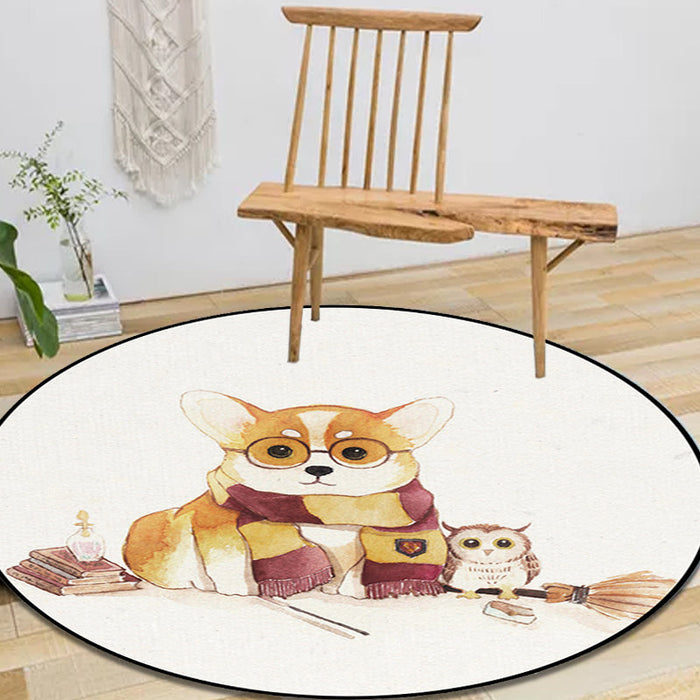 White Child's Room Rug Kids Animal Bear Dog Panda Pattern Area Rug Polyester Anti-Slip Backing Carpet