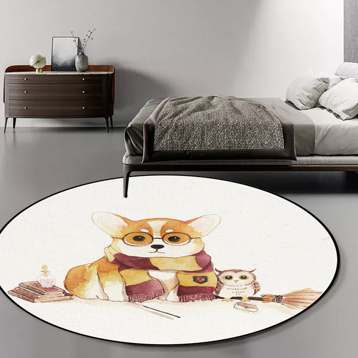 White Child's Room Rug Kids Animal Bear Dog Panda Pattern Area Rug Polyester Anti-Slip Backing Carpet