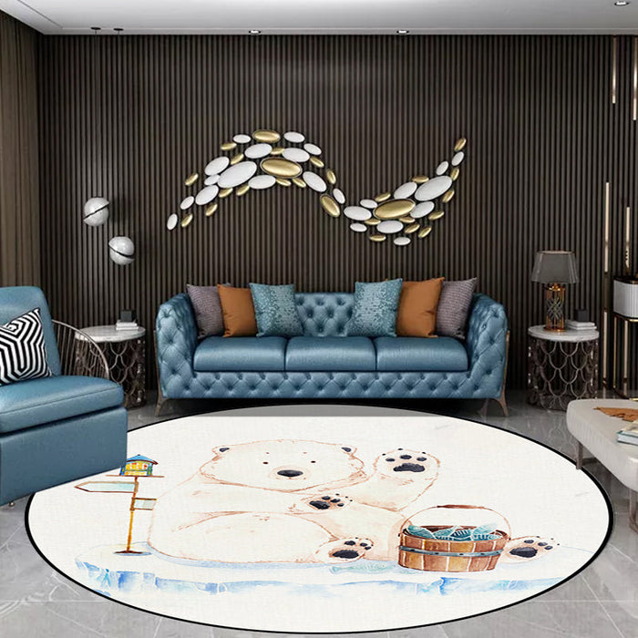 White Child's Room Rug Kids Animal Bear Dog Panda Pattern Area Rug Polyester Anti-Slip Backing Carpet