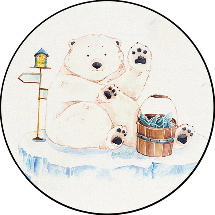 White Child's Room Rug Kids Animal Bear Dog Panda Pattern Area Rug Polyester Anti-Slip Backing Carpet