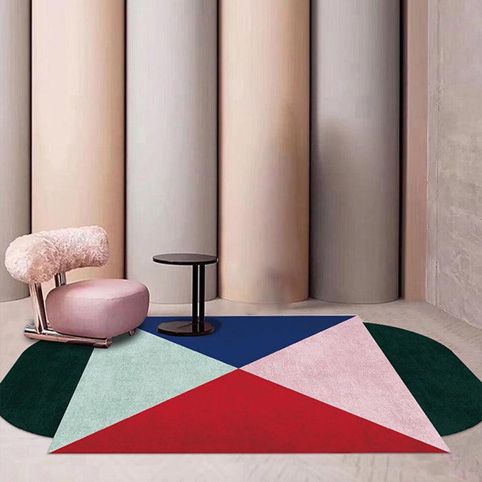 Modern Living Room Irregular Rug Multicolor Color Block Triangle Pattern Rug Polyester Stain-Resistant Area Rug