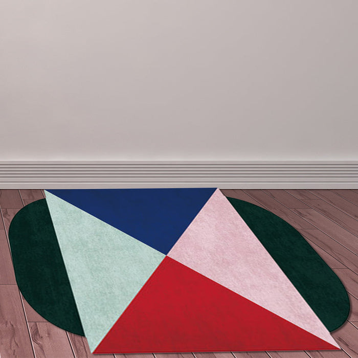 Modern Living Room Irregular Rug Multicolor Color Block Triangle Pattern Rug Polyester Stain-Resistant Area Rug