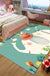 Kids Bedroom Rug in Green Animal Elephant Tree Cloud Print Rug Polyester Machine Washable Area Rug