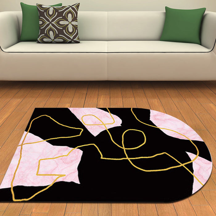 Modern Living Room Irregular Rug in Black Color Block Twisted Line Pattern Rug Polyester Washable Area Rug