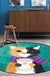 Blue and Green Child's Room Rug Kids Animal Dressed Cat Leaf Pattern Area Rug Polyester Washable Carpet