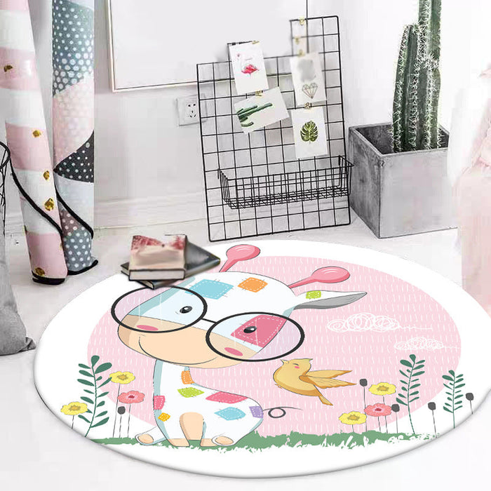 Blue and Pink Child's Room Rug Kids Animal Horse Rabbit Pattern Area Rug Polyester Non-Slip Backing Carpet