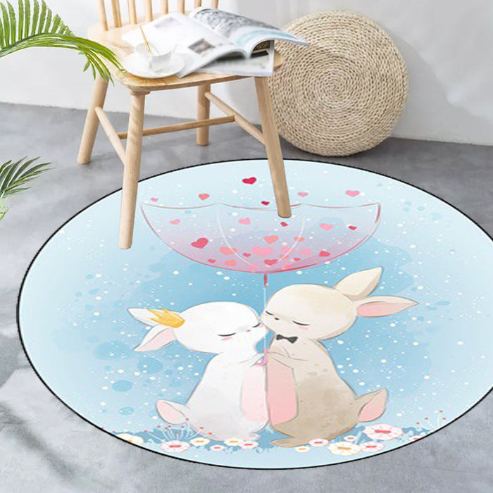 Blue and Pink Child's Room Rug Kids Animal Horse Rabbit Pattern Area Rug Polyester Non-Slip Backing Carpet