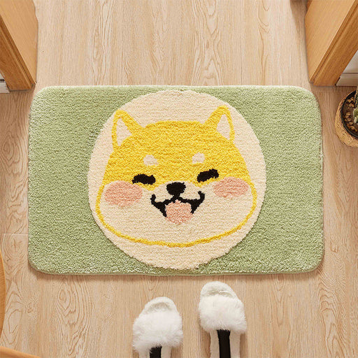 Green Child's Room Rug Kids Animal Dog Circle Pattern Area Rug Polyester Anti-Slip Backing Carpet