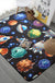 Kids Child's Room Rug in Blue and Black Outer Space Spaceship Planet Print Rug Polyester Machine Washable Area Rug